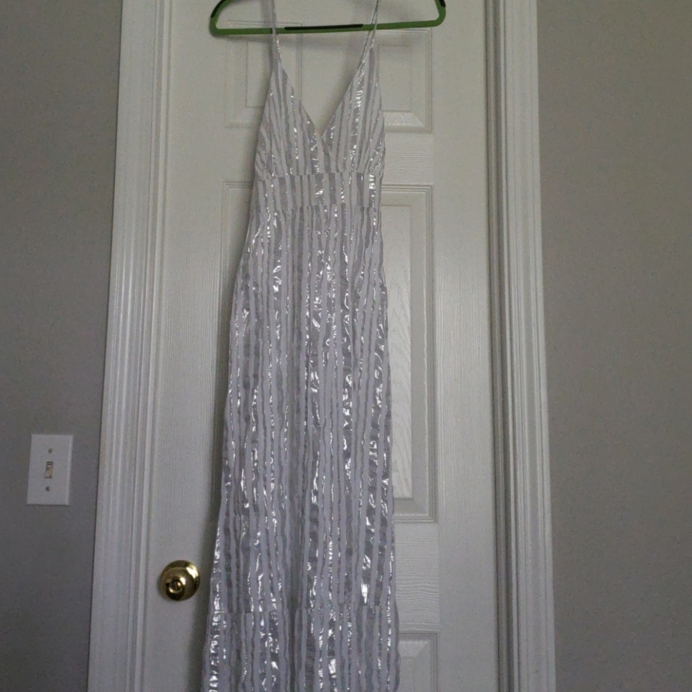 Boston Proper Metallic Striped Maxi